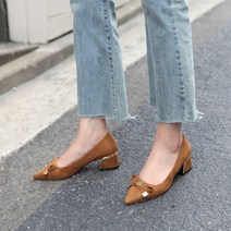 여성용 금장굽 리본 미들힐 펌프스 4.5cm MT_R386-3
