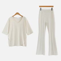 패션풀 여성용 데미 U넥 7부 티셔츠 + 부츠컷 팬츠 세트 27585