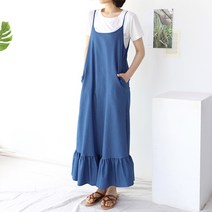 임산부 C 데님 끈 프릴 원피스