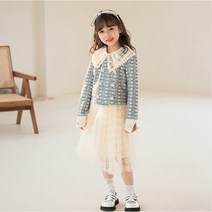 오렌지다몸 여아용 플라워 블루자켓 메쉬 원피스 세트