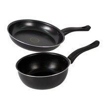 베이직 후라이팬 + 궁중팬 세트 2개, 프라이팬 20cm + 궁중팬 20cm, 블랙