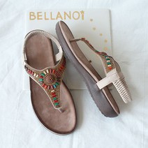벨라노이 여성용 발이 예뻐보이는 에스닉 쥬얼리장식 신고벗기 편한 뒷주름 밴딩 캐주얼 조리 샌들 3cm