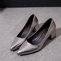 여성용 심플 레더 스틸레토 통굽 슈즈 미들힐 하이힐 PRDS128