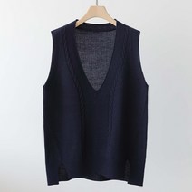 제니트 여성용 루즈핏 브이넥 데일리 롱 우미앞트임꽈 니트 조끼