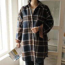 빼빼 여성용 도톰 빅체크 롱 셔츠