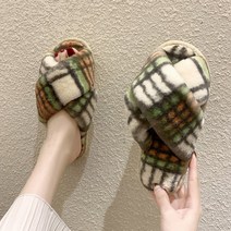 헤스티아 여성용 체크크로스 털 슬리퍼