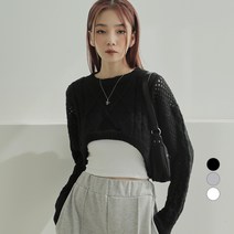 어썸어라운드 여성용 펀칭 케이블 크롭 니트
