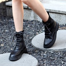 여성용 델리 가죽 니트탑 워커 부츠