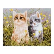 아이러브페인팅 DIY 보석십자수 캔버스형 동물 40 x 50 cm, 풀밭 속 아기고양이, 1개