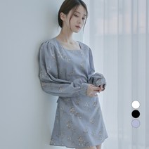 어썸어라운드 여성용 플라워 패턴 스퀘어넥 허리끈 원피스