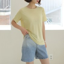 빼빼 여성용 라운드넥 반팔 마리 린넨레이온 혼방 티셔츠