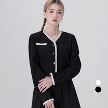 어썸어라운드 여성용 노카라 배색 트위드 자켓