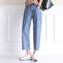 빼빼 여성용 9부 크롭 와이드 청바지
