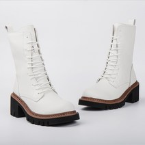 슈벅 여성용 레이스업 가보시 통굽 가죽 키높이 메모리폼 워커 6cm