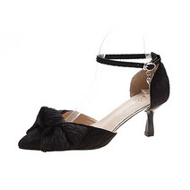 여성용 벨벳 주름진 리본 플라워 스트랩 뾰족 하이힐