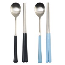 라온누리 블루밍 컬러 수저세트, 숟가락 2p + 젓가락 2쌍, 블랙, 스카이블루