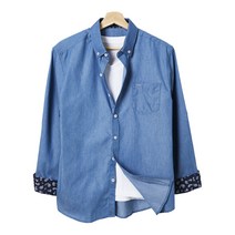 남성용 청남방 데님 긴팔 셔츠