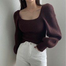 여성용 러블리 스퀘어넥 벌룬 퍼프 소매 니트 lkf21367