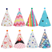 생일 고깔모자 파티 꼬깔 모자 펠트 축하 스티커사진 촬영 모자 5종, 분홍색구름날개