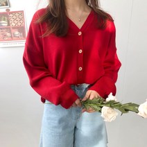 커밍투유 루즈핏 브이넥 봄 니트 가디건