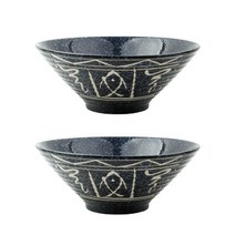 오체어스 A 문양 도자기 우동 면기 대, 혼합색상, 2개