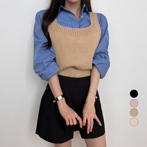 밀키버터 여성용 뷔스티에 크롭 니트 조끼
