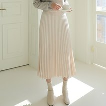 빼빼 여성용 도톰따듯 뒷밴딩 플리츠 롱스커트