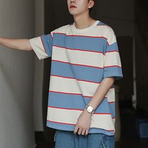 남성용 마켓A 배색 스트라이프 반팔티셔츠