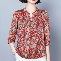 마더브띠 중년 여성용 에스닉 패턴 미시 블라우스