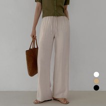 바블링브룩 여성용 린넨 라이크 밴딩 와이드 롱 팬츠