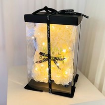 러블리팜 조화 로즈베어 스몰 + 전용 케이스 + LED 전구 + 레터링 시트지 + 리본 장식 세트, S사이즈, 프로포즈, 아이보리(로즈베어), 프로포즈(레터링시트지)