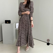 쿨쿠 여성용 스퀘어넥 플라워 나염 원피스