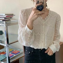 앤드스타일 여성용 스칼럽레이스 긴팔 블라우스 261199
