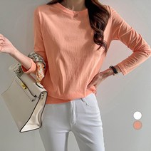 쿨쿠 여성용 코튼 베이직 라운드 긴팔 티셔츠