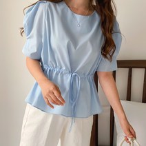 루샤룬 라운드넥 스트링 퍼프 블라우스 BL4721K26