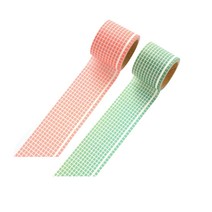 해피제이 두꺼운 모눈 체크 다꾸 마스킹 테이프 2종 세트, 주황, 초록, 1세트