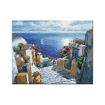 DIY 액자형 보석십자수 세트 400 x 500 mm, DP751 산토리니의 오후, 1세트
