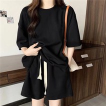 구디프 여성용 퓨어 무지 반팔 반바지 트레이닝 세트