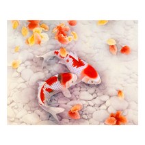 케이엠엘리 DIY 액자형 3D 비단 잉어 사각 보석십자수 50 x 40 cm, 혼합색상, 1세트