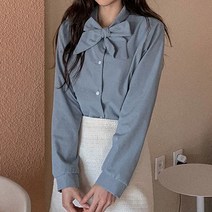 큐니걸스 여성용 볼륨 리본 타이 블라우스