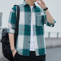 남성용 스프링 체크 셔츠