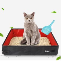 리젠스 고양이 휴대용 방수 접이식 모래 화장실 + 모래삽 세트, 레드(화장실), 랜덤발송(삽)