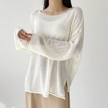 플랜데이 여성용 루즈핏 여리여리 부클 보트넥 긴팔 니트티