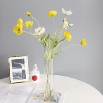 모리앤 양귀비 조화 + 롱니모 유리화병, 옐로우+화이트