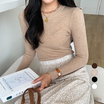 세컨그라운드 여성용 슬림핏 골지 라운드넥 니트