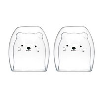 라임올리브 애니멀 내열 이중 유리컵 290ml, 스마일 캣, 2개