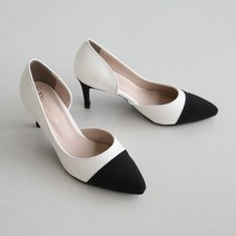 단골언니 여성용 콤비 사이드 오픈 노낭뜨 펌프스 힐 7cm