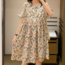 컬러풀 플라워 패턴 어깨트임 임산부 원피스