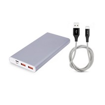 오호 고속충전 보조배터리 10000mAh + A to C 고속충전 케이블 세트, W01, 실버