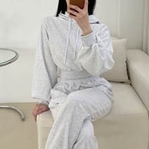 플랜데이 올데이 크롭 무지 긴팔 후드티